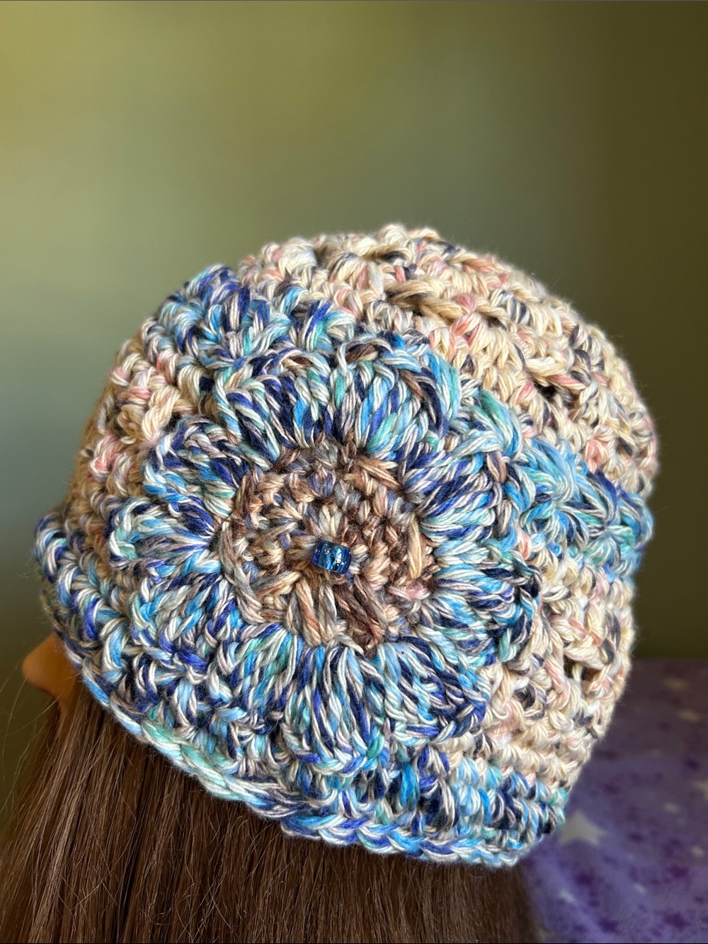 Multicolor comfy soft cotton Crochet Flower Beanie -medium